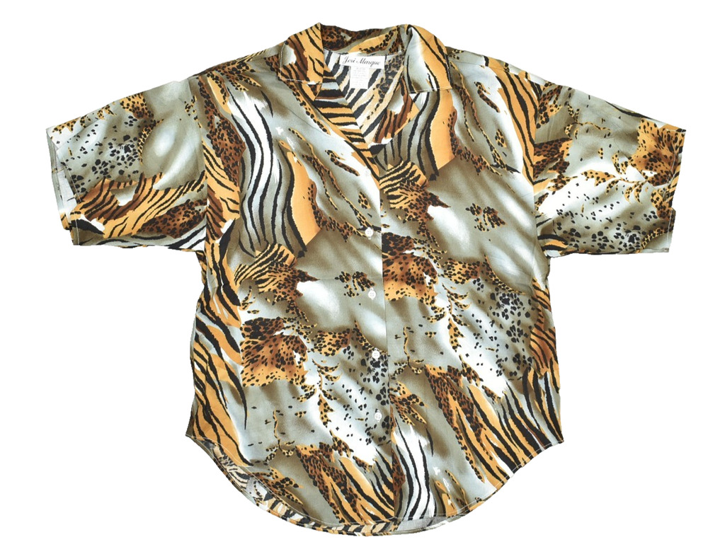 Jeri Marque Animal Print Button Down Shirt Women's Regular Size S Made in USA